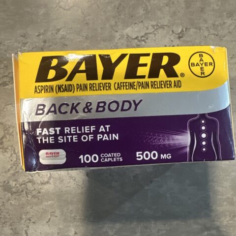 Bayer Back & Body Extra Strength Pain Reliever Coated Cap 500 mg 100 C exp 05/27