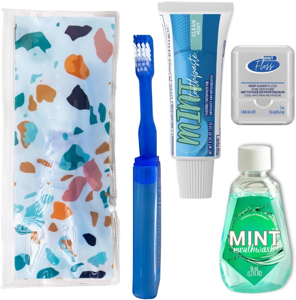 Dental Travel Kit with Toothbrush Travel Sized Toothpaste Mouthwash and Floss in a Reusable Zipper Pouch TSA Approved - Jumarald Pharmacy & Wellness Dental Travel Kit with Toothbrush, Travel Sized Toothpaste, Mouthwash and Floss in a Reusable Zipper Pouch (TSA Approved)
