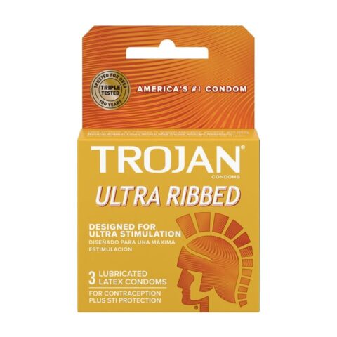 Trojan Stimulations Ultra Ribbed Lubricated Latex Condoms (3 ct)