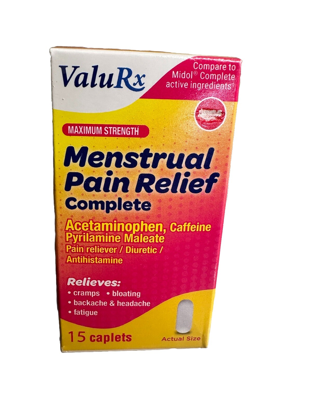 ValuRx Menstrual Pain Relief Complete 1pk of 15 Caplets -Brand New-SHIPS N 24 H - Jumarald Pharmacy & Wellness ValuRx Menstrual Pain Relief Complete 1pk of 15 Caplets -Brand New-SHIPS N 24 H