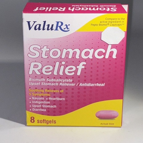 ValuRx Stomach Relief-Upset Stomach ReliefDiarrheaNausea-8 Softgels-NEW - Jumarald Pharmacy & Wellness ValuRx Stomach Relief-Upset Stomach Relief/Diarrhea/Nausea-8 Softgels-NEW