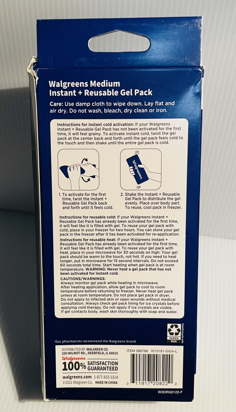 Walgreens Instant And Reusable Gel Pack - Size Medium - Jumarald Pharmacy & Wellness Walgreens Instant And Reusable Gel Pack - Size Medium